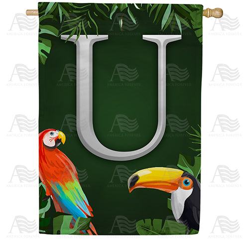 Tropical Birds Monogram Double Sided House Flag