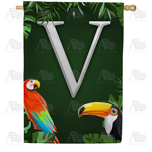 Tropical Birds Monogram Double Sided House Flag