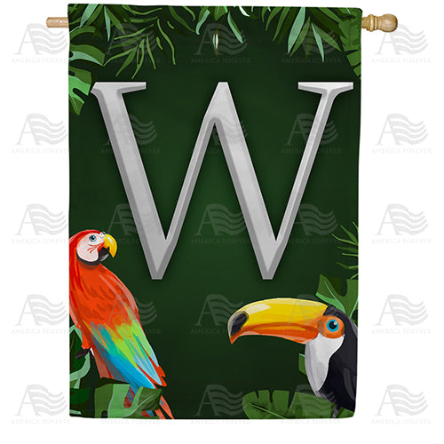 Tropical Birds Monogram Double Sided House Flag