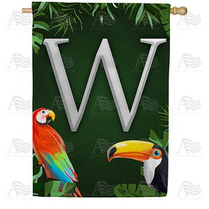 Tropical Birds Monogram Double Sided House Flag