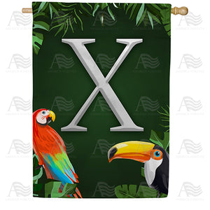 Tropical Birds Monogram Double Sided House Flag