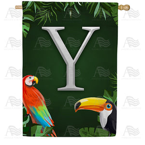 Tropical Birds Monogram Double Sided House Flag