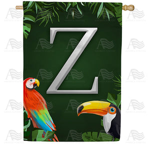 Tropical Birds Monogram Double Sided House Flag