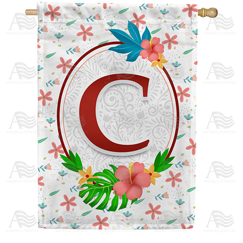 Periwinkle Petals Monogram Double Sided House Flag