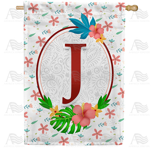 Periwinkle Petals Monogram Double Sided House Flag