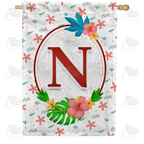 Periwinkle Petals Monogram Double Sided House Flag