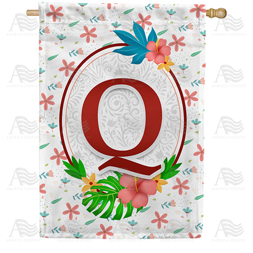 Periwinkle Petals Monogram Double Sided House Flag