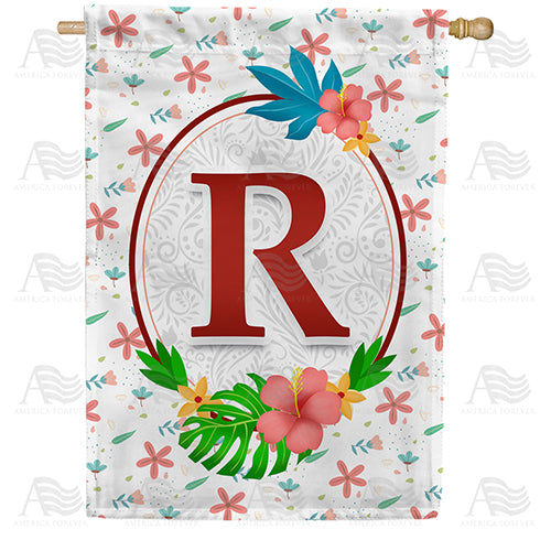 Periwinkle Petals Monogram Double Sided House Flag