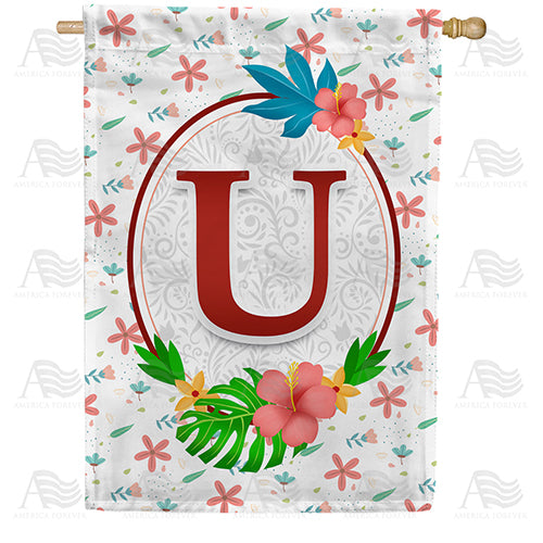 Periwinkle Petals Monogram Double Sided House Flag