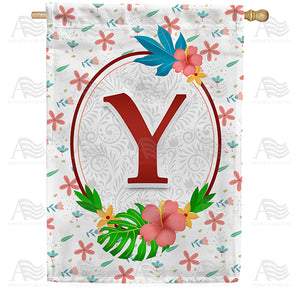 Periwinkle Petals Monogram Double Sided House Flag