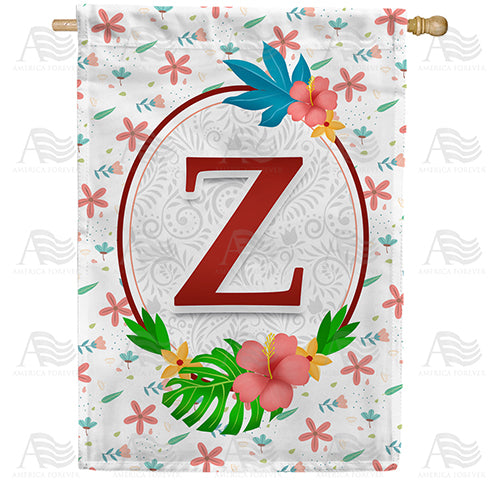 Periwinkle Petals Monogram Double Sided House Flag