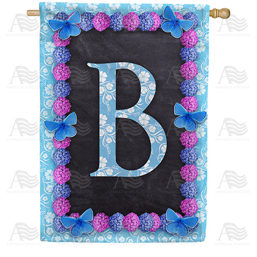 Blue And Purple Hydrangea Monogram Double Sided House Flag