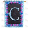 Blue And Purple Hydrangea Monogram Double Sided House Flag