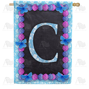 Blue And Purple Hydrangea Monogram Double Sided House Flag