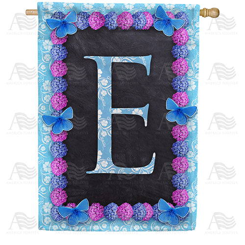 Blue And Purple Hydrangea Monogram Double Sided House Flag