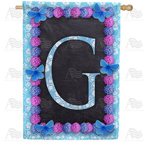 Blue And Purple Hydrangea Monogram Double Sided House Flag