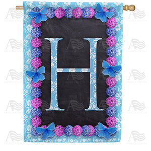 Blue And Purple Hydrangea Monogram Double Sided House Flag