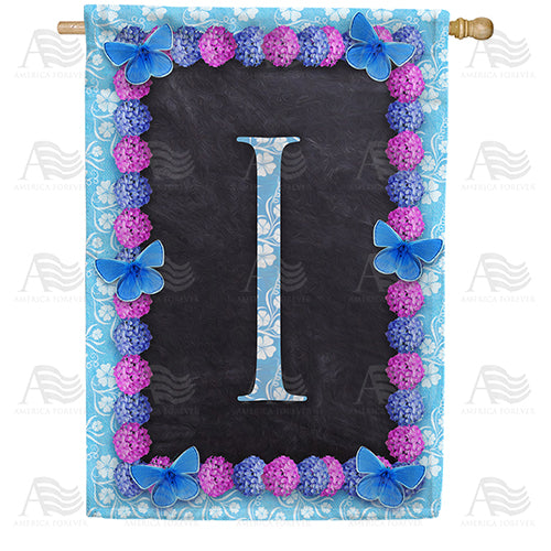 Blue And Purple Hydrangea Monogram Double Sided House Flag