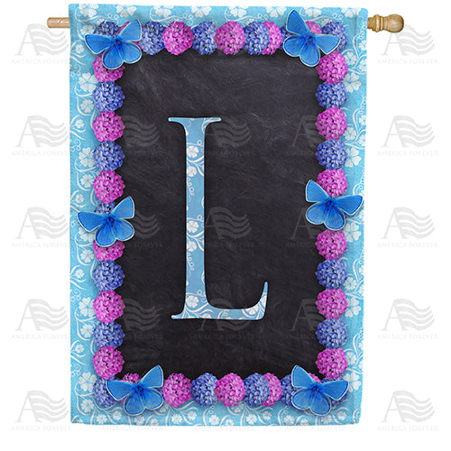 Blue And Purple Hydrangea Monogram Double Sided House Flag