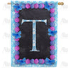 Blue And Purple Hydrangea Monogram Double Sided House Flag