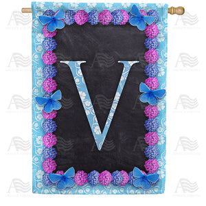 Blue And Purple Hydrangea Monogram Double Sided House Flag