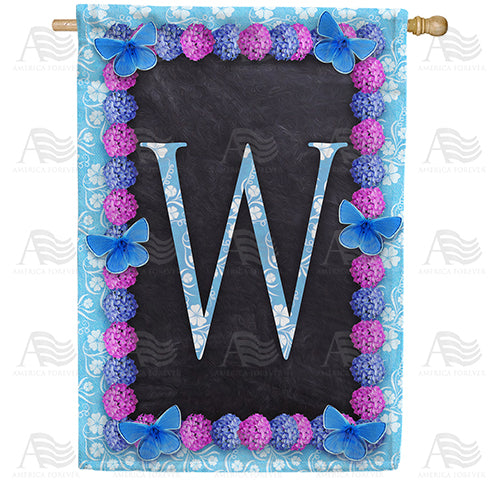 Blue And Purple Hydrangea Monogram Double Sided House Flag