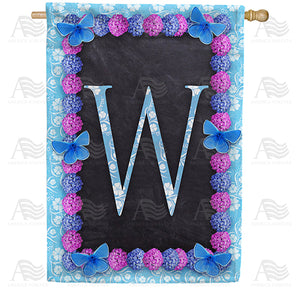 Blue And Purple Hydrangea Monogram Double Sided House Flag