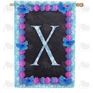 Blue And Purple Hydrangea Monogram Double Sided House Flag