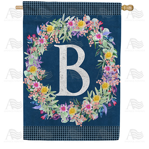 Floral Wreath Monogram Letter Monogram Double Sided House Flag