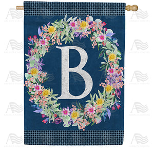Floral Wreath Monogram Letter Monogram Double Sided House Flag