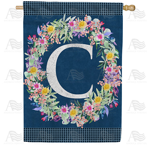 Floral Wreath Monogram Letter Monogram Double Sided House Flag