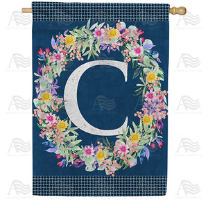 Floral Wreath Monogram Letter Monogram Double Sided House Flag