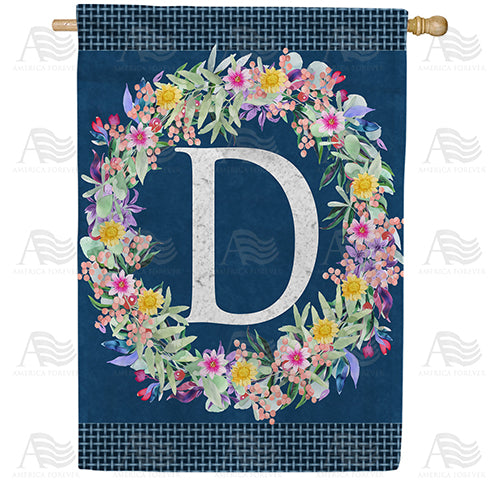 Floral Wreath Monogram Letter Monogram Double Sided House Flag