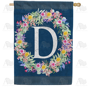 Floral Wreath Monogram Letter Monogram Double Sided House Flag