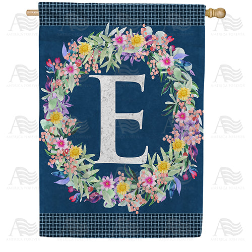 Floral Wreath Monogram Letter Monogram Double Sided House Flag