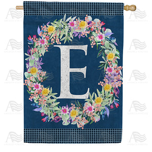 Floral Wreath Monogram Letter Monogram Double Sided House Flag