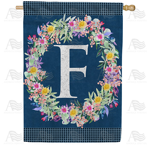 Floral Wreath Monogram Letter Monogram Double Sided House Flag