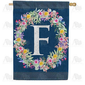 Floral Wreath Monogram Letter Monogram Double Sided House Flag