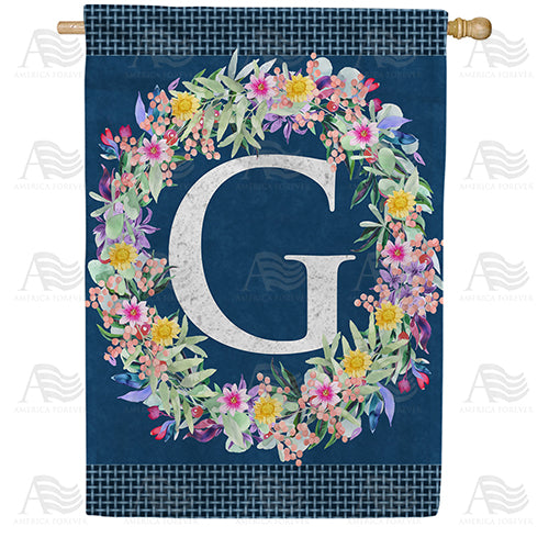 Floral Wreath Monogram Letter Monogram Double Sided House Flag