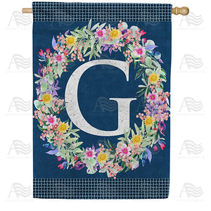 Floral Wreath Monogram Letter Monogram Double Sided House Flag
