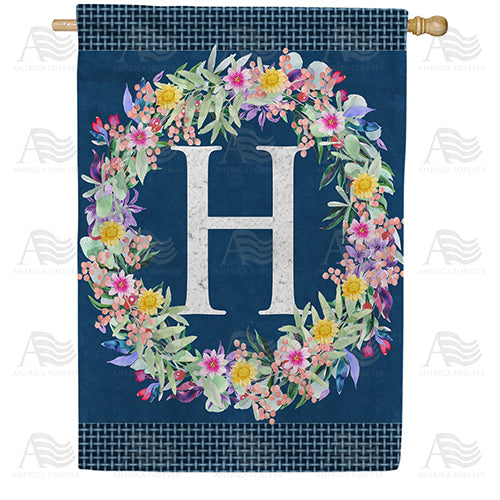 Floral Wreath Monogram Letter Monogram Double Sided House Flag
