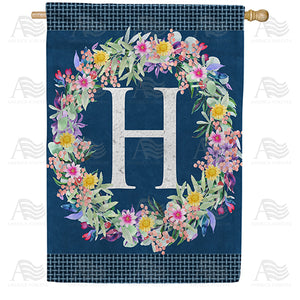 Floral Wreath Monogram Letter Monogram Double Sided House Flag