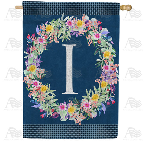 Floral Wreath Monogram Letter Monogram Double Sided House Flag
