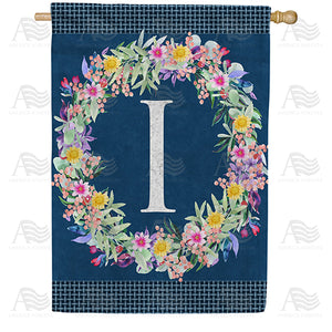 Floral Wreath Monogram Letter Monogram Double Sided House Flag