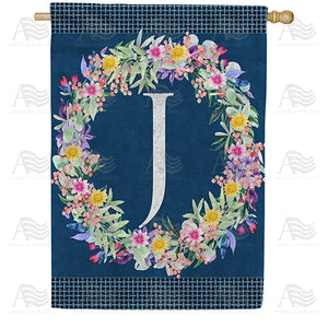 Floral Wreath Monogram Letter Monogram Double Sided House Flag