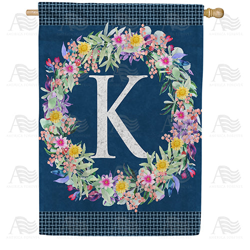 Floral Wreath Monogram Letter Monogram Double Sided House Flag