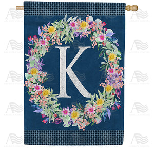 Floral Wreath Monogram Letter Monogram Double Sided House Flag