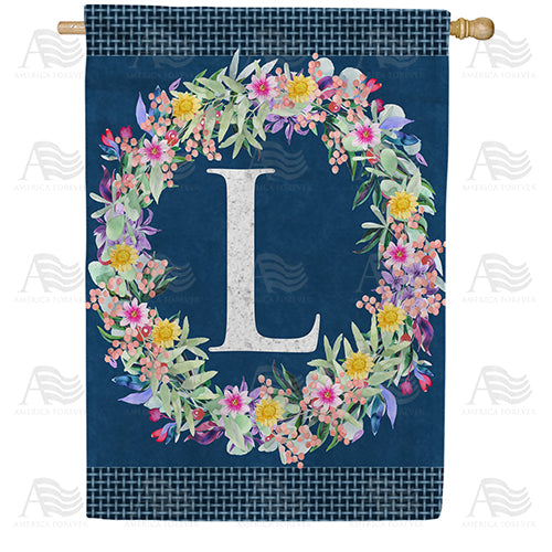 Floral Wreath Monogram Letter Monogram Double Sided House Flag