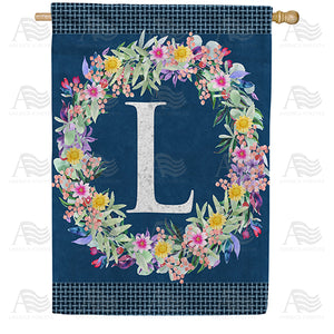 Floral Wreath Monogram Letter Monogram Double Sided House Flag