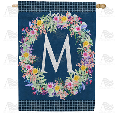 Floral Wreath Monogram Letter Monogram Double Sided House Flag